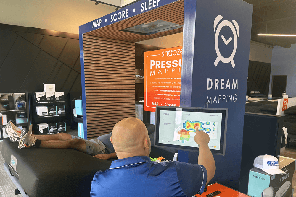 Pressure mapping test at Snooze showing where a mattress fails to support the body